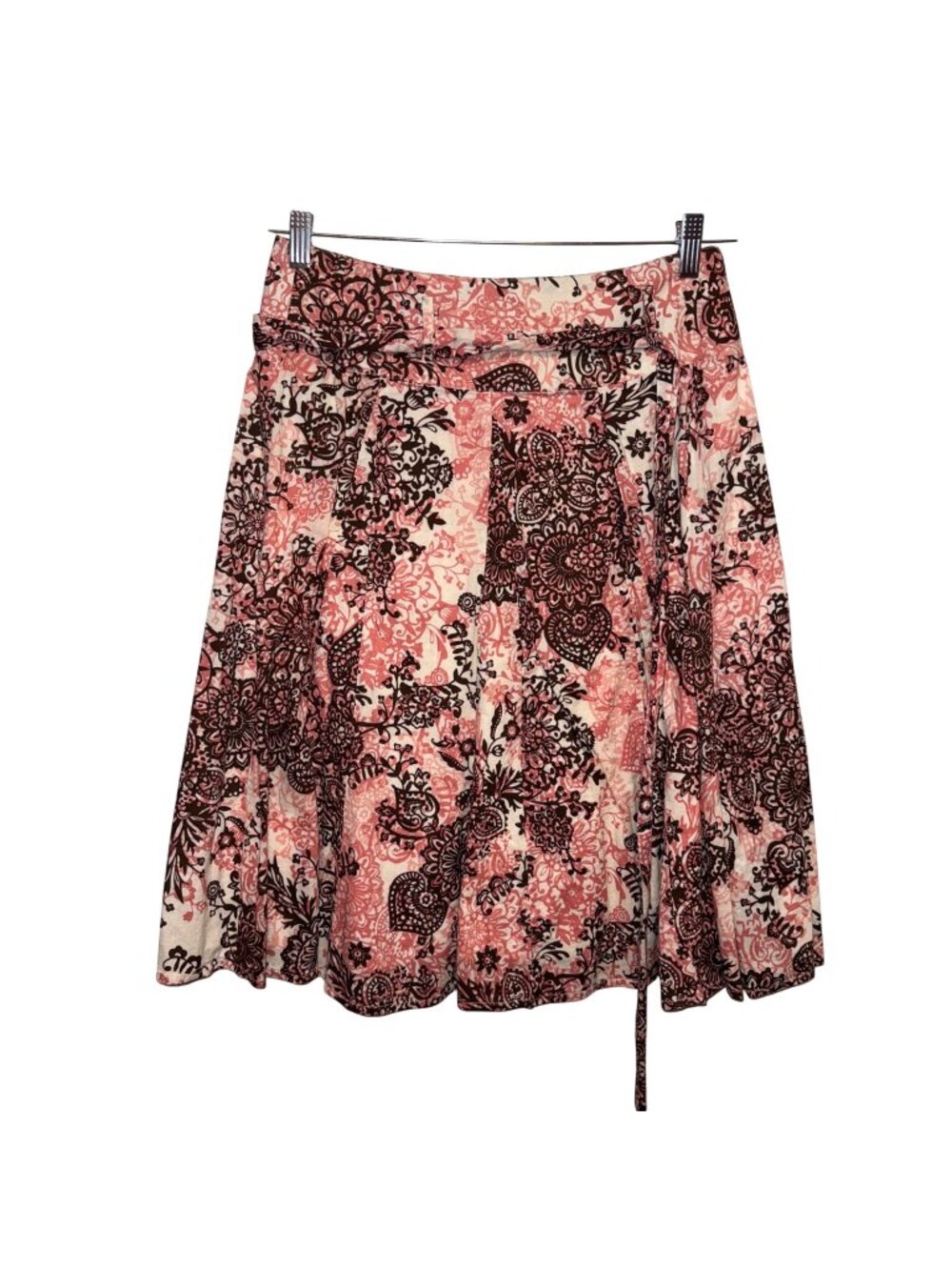 Apt. 9 Brown & Pink Floral A-Line Wrap Skirt With Tie Belt Size 6 100% Cotton